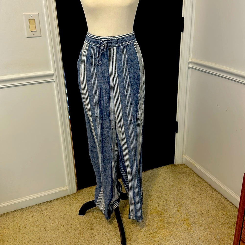 Large linen blue striped drawstring pants Old Navy